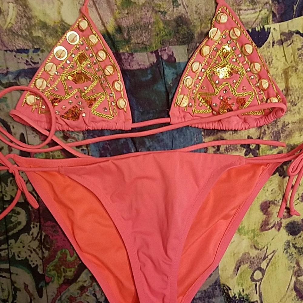 Victorias secret pink seashell accent bikini